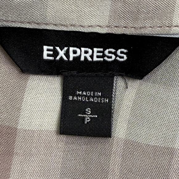 Express Ruffle Plaid Top Sz S Button Down Tie Hem Pink Gray Twee Coquette Girl - Picture 6 of 8